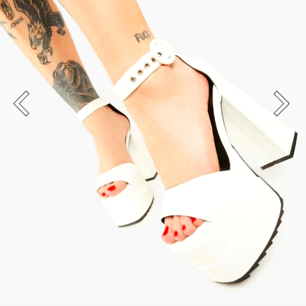 White "Just Coz" Platform Heels by LaModa / Dolls Kill
